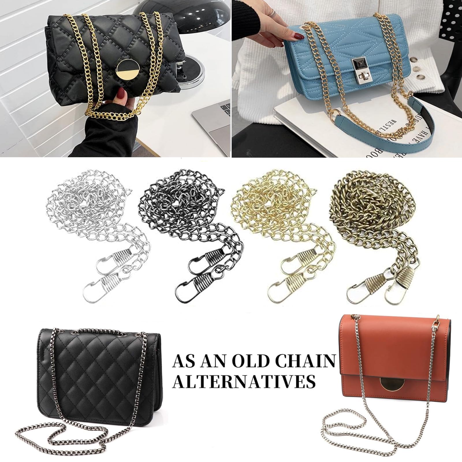 8 Catene Metalliche Per Borsa A Tracolla, 120 Cm, Con Anelli - Per Personalizzare Pochette E Portafogli (Multicolor)