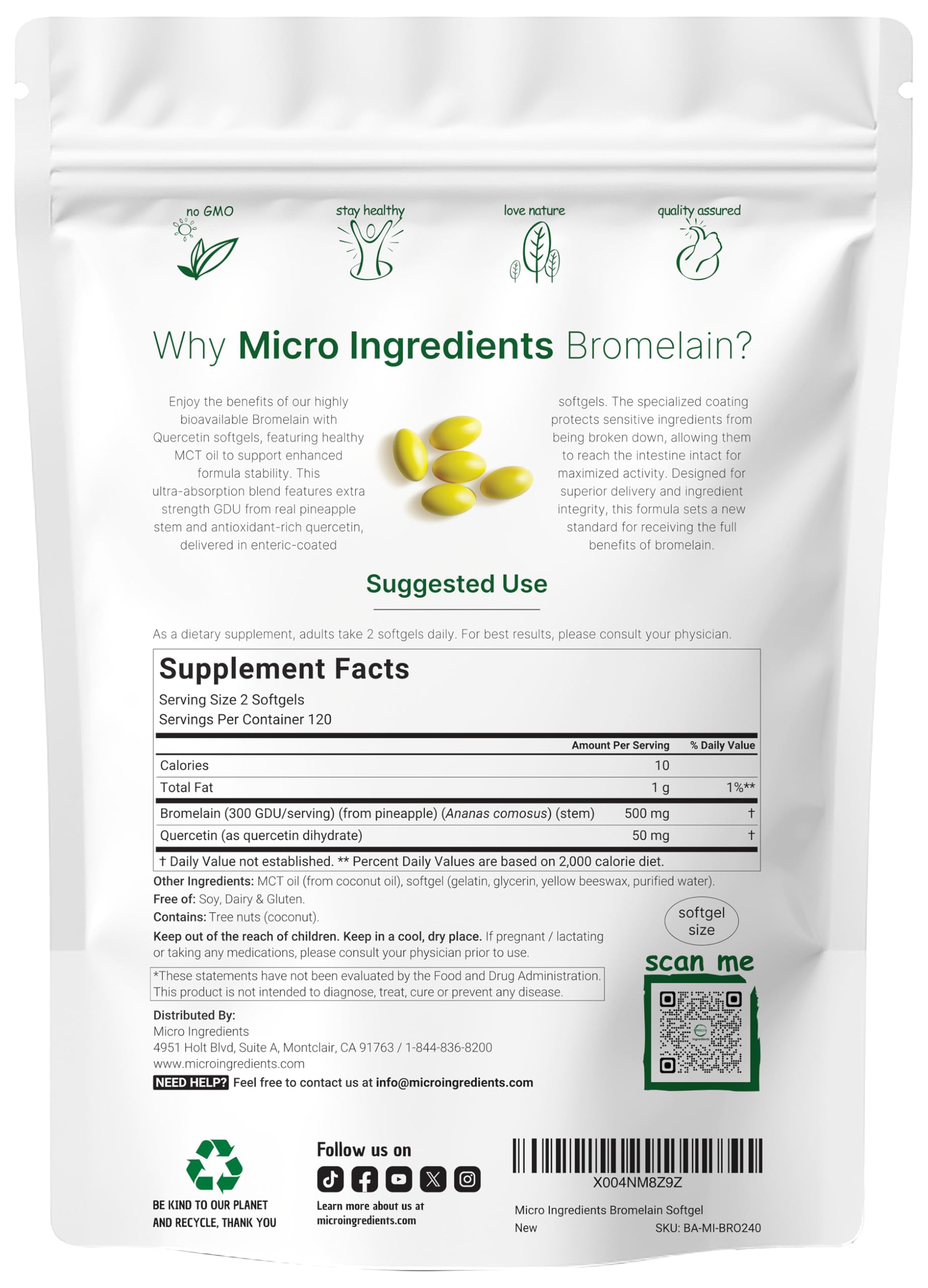 Bromelain 500mg with Quercetin & MCT Oil, 240 Enteric Coated Softgels | Ultra Absorption Bromelain Supplement | Natural Digestive Enzymes for Digestion & Joint Health | Non-GMO, Gluten Free — Amazon image 2