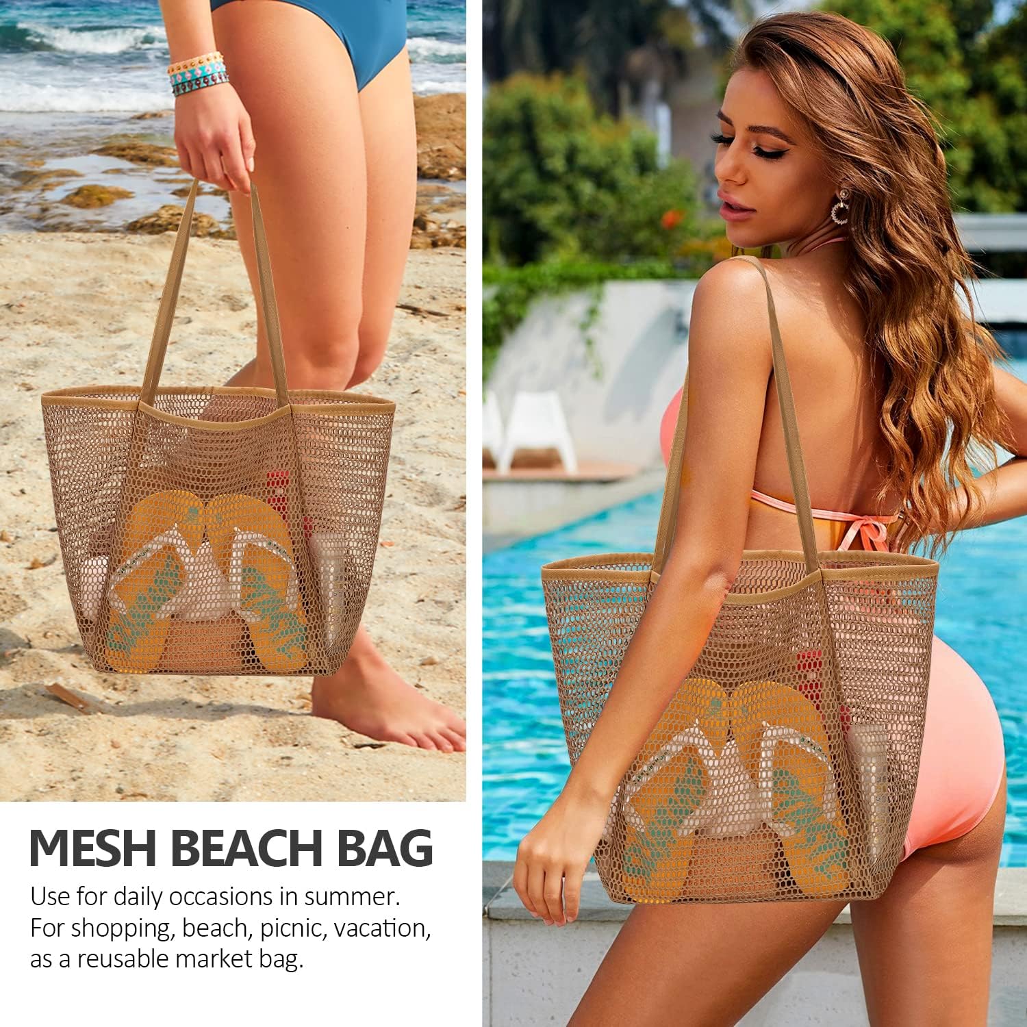 Miniatura 2 de hatisan Bolsa de playa de malla, bolsas de playa mejoradas para mujer, bolsa de malla para hobo accesorios de playa para viajes, picnic, vacaciones