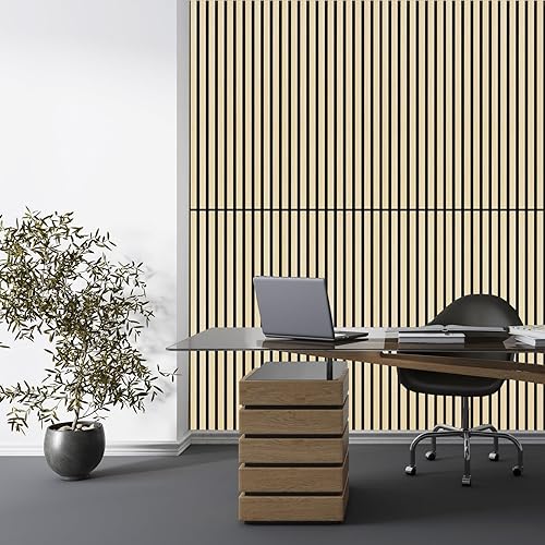 Miniatura 6 de Bobobier Panel de pared con listones de madera, paquete de 2 paneles de pared de madera acústica 3D, paneles acústicos de listones de madera de 47.2