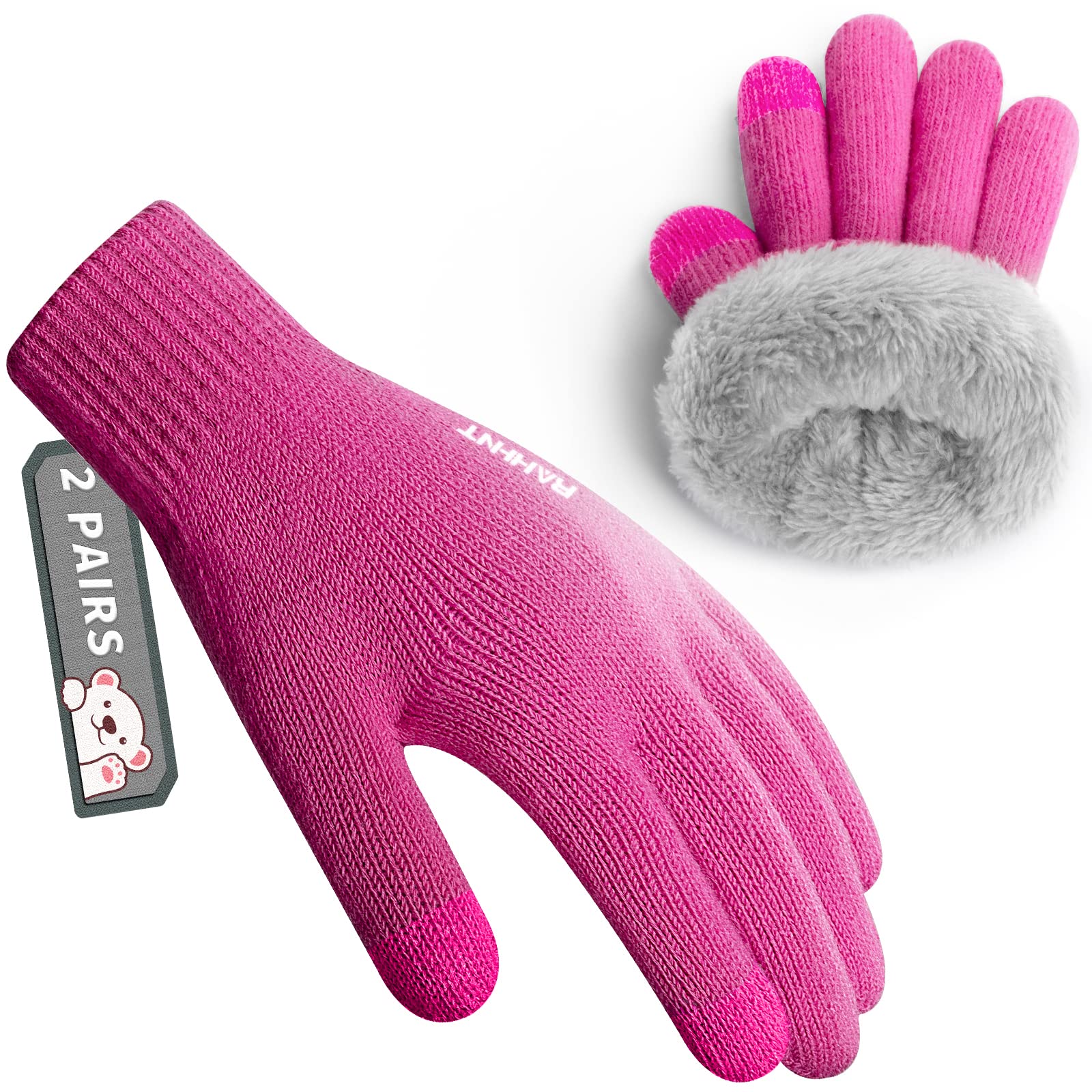 Rahhint Kids Winter Gloves for Boys Girls Children Toddler Thermal Wool Knit Gloves with Insulated Fleece Lining Warm Gift