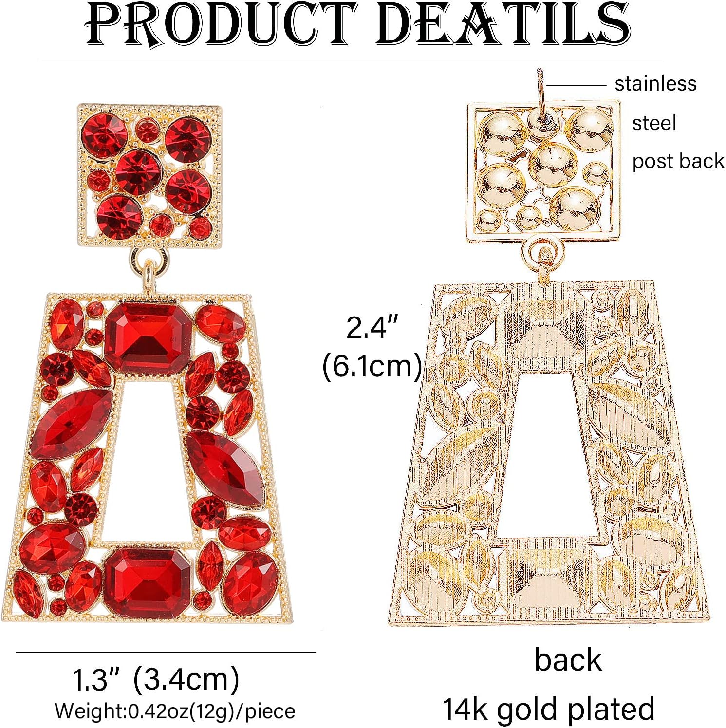 Elegant Rhinestone Rectangle Dangle Earrings Trendy Geometric Drop Statement Earrings Hypoallergenic for Women - Image 7