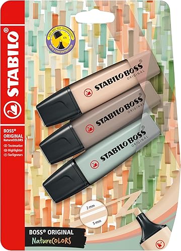 STABILO Marcador BOSS ORIGINAL NatureCOLORS - Pack de 3 - Beige, Gris Cálido, Verde Tierra