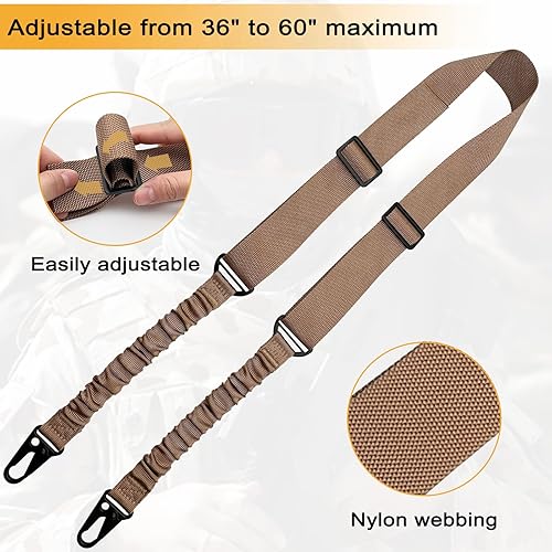 Miniatura 53 de Eslinga de rifle QD de 2 puntos con soportes giratorios QD, eslinga elástica tradicional de dos puntos de hardware de metal, correa ajustable extra