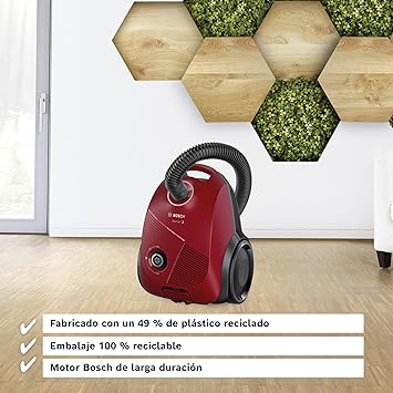 Bosch - Aspirador con Bolsa, Serie 2, Ligero, 3,5 litros, Rojo, BGBS2RD15