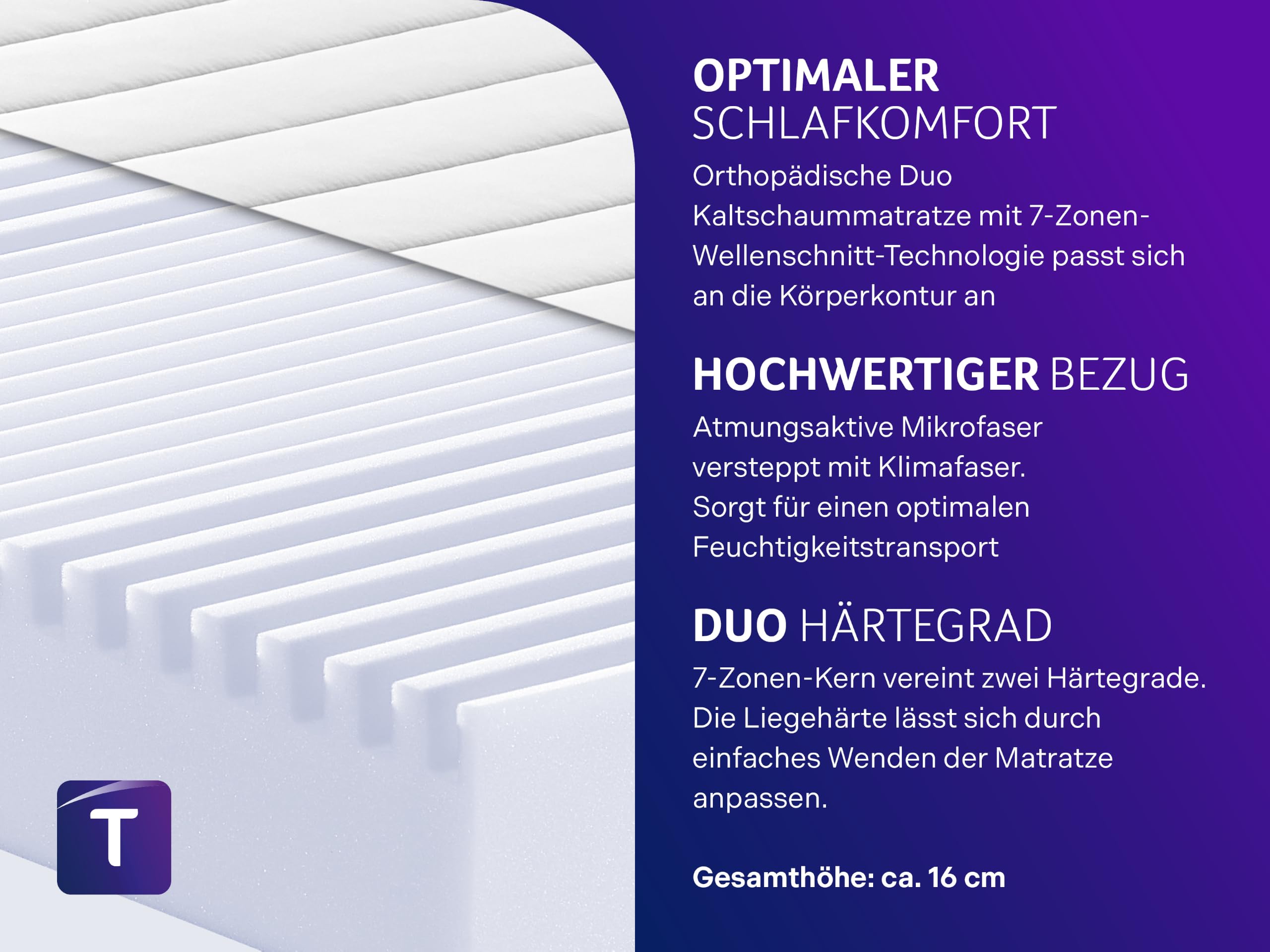 Traumnacht Basic 2 in 1 Duo Kaltschaummatratze orthopädisch 100x200 cm | H2/H3 | 7-Zonen ergonomisch | Öko-Tex Zertifiziert | 17 cm Höhe | Deutscher Qualitätsstandard