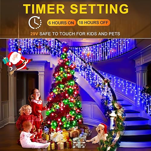 Vista 17 de KNONEW 164 pies 1600 luces LED de Navidad decoración al aire libre, temporizador blanco, 8 modos de luces colgantes con 320 gotas, enchufe en Blanco