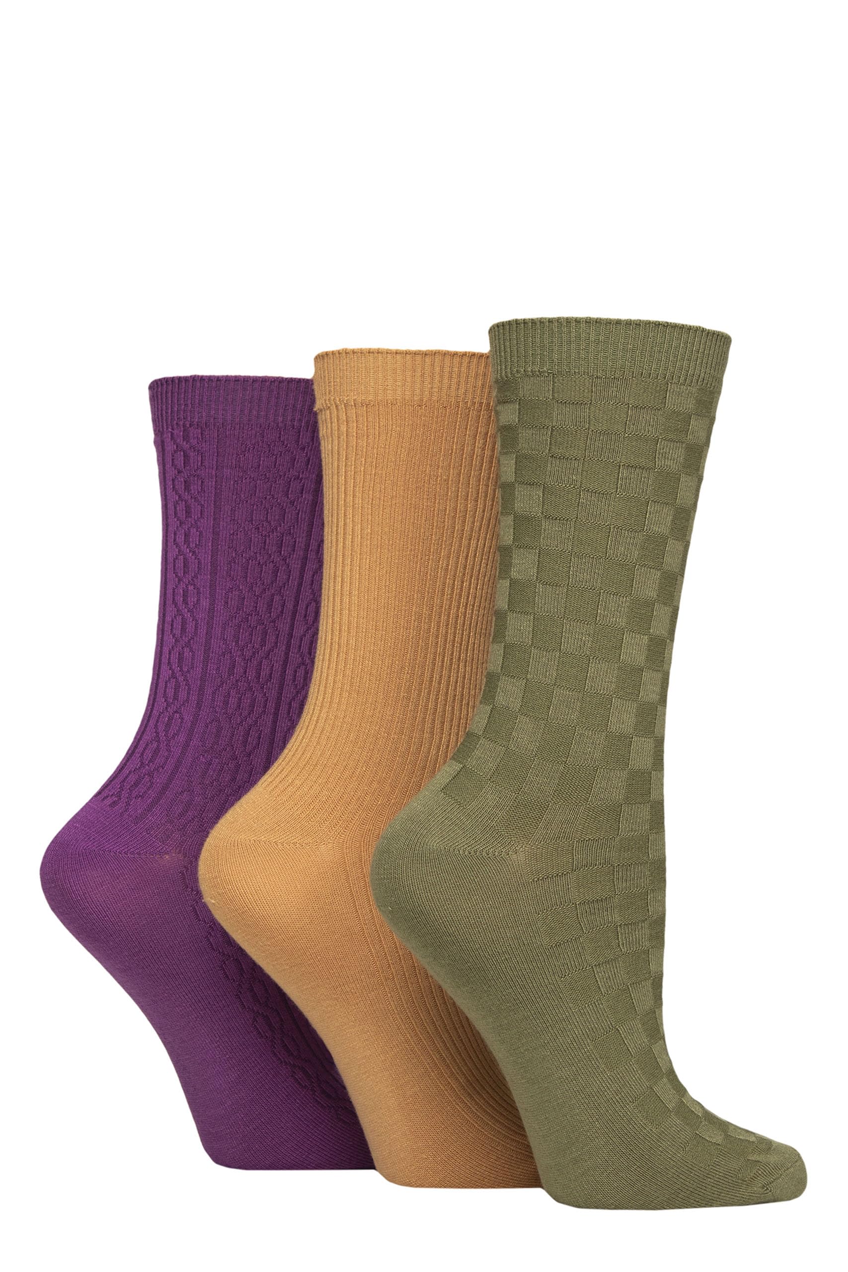 SockShop Ladies’ Plain Patterned Striped Bamboo Socks Soft Breathable Socks Assorted Colours 4-8 Pack of 3 (UK, Numeric, 4, 8, Regular, Regular, Textured Wild Terrain)