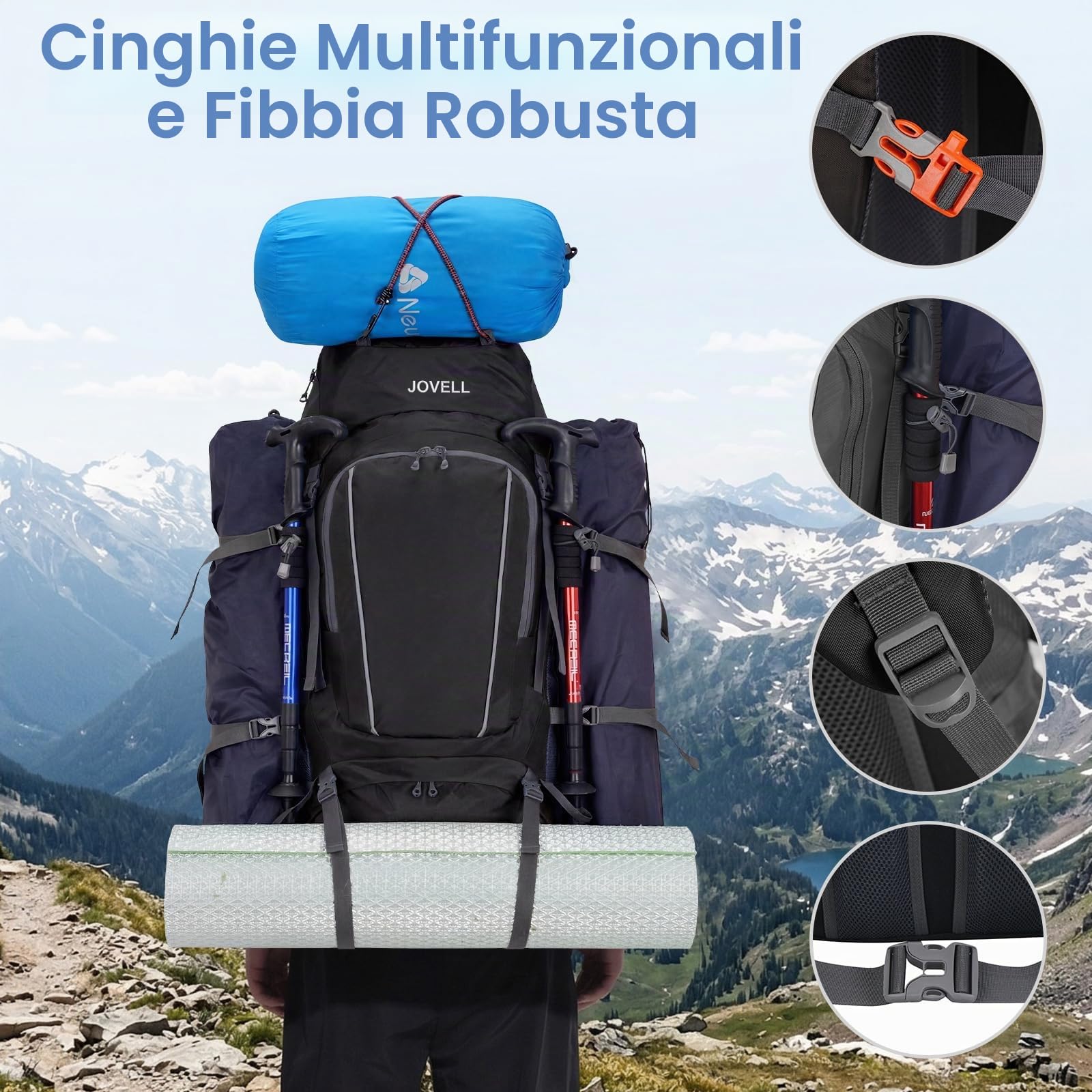 Zaino da Escursionismo con Copripioggia, Pacchetto da Viaggio e Campeggio per Sport all'Aria Aperta, Arrampicata, Touring ed Escursionismo, Bagaglio da Zaino per Uomini e Donne (Nero)