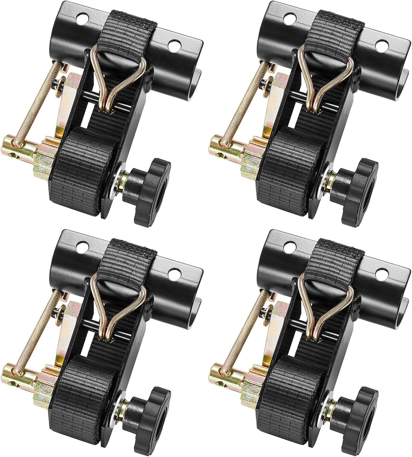 VEVOR Ladder Rack Ratchet Straps, 2'' Black Round Tube Mount, 1.5'' Wide x 7.5' Long Black Ladder Rack Straps with Double J-Hooks, 500 lbs Load Heavy Duty, Cargo Buckle Lock Strap (4 Pack)