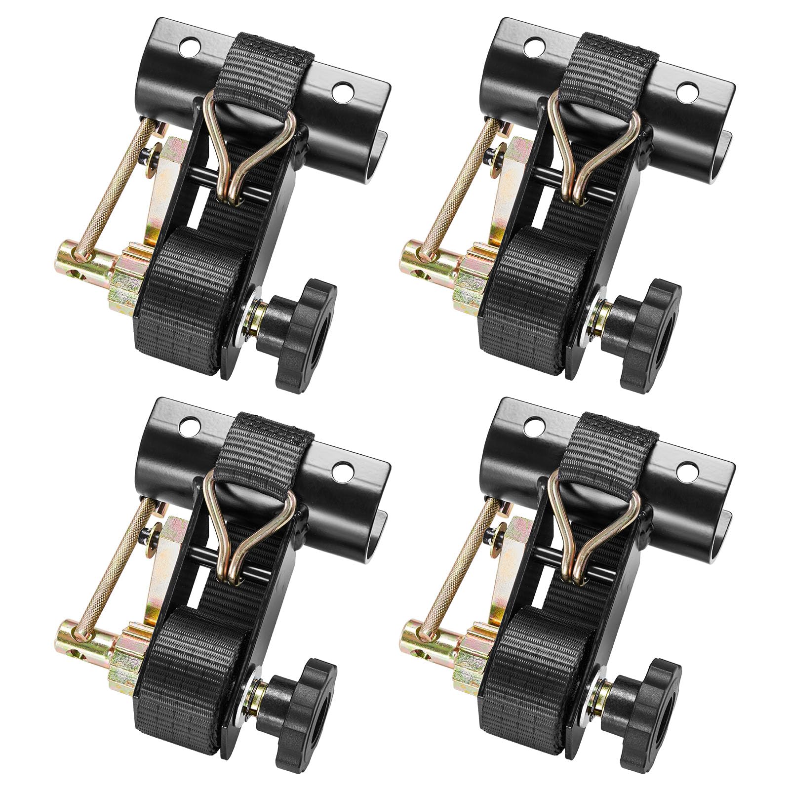 VEVOR Cinghie a Cricchetto per Retrattili Confezione da 4 Montaggio su Tubo Tondo Nero, Larghezza 38 mm x Lunghezza 2,25 m, Cinghie Nere per Fissaggio con Doppi Ganci a J, Carico 226,8 kg