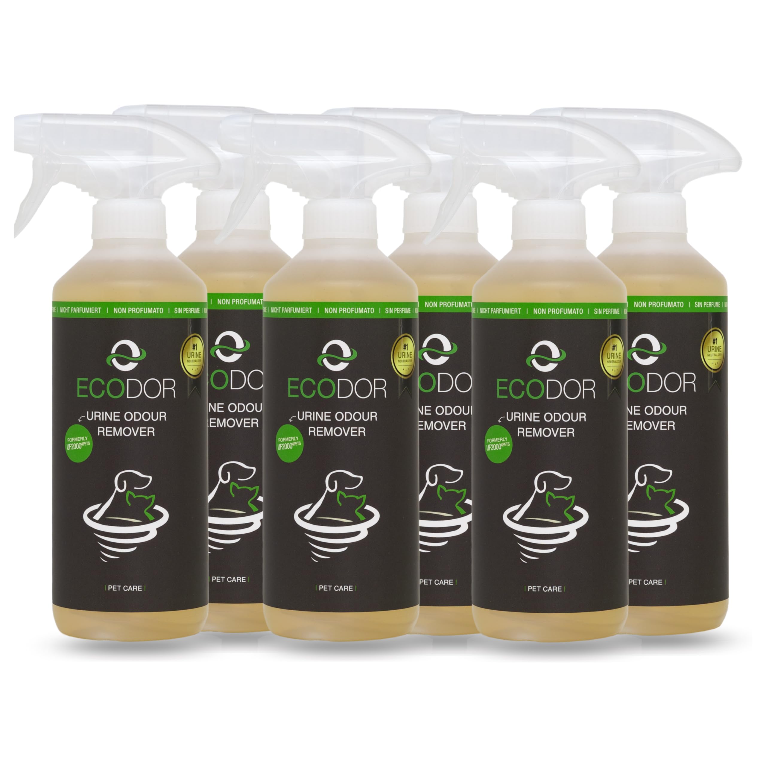 UF2000 4Pets - Eliminador de olores de orina (6 x 500 ml, 100% biológico, para gatos y perros, sin perfume, eficaz para mascotas, se puede utilizar en madera, hormigón, textiles)