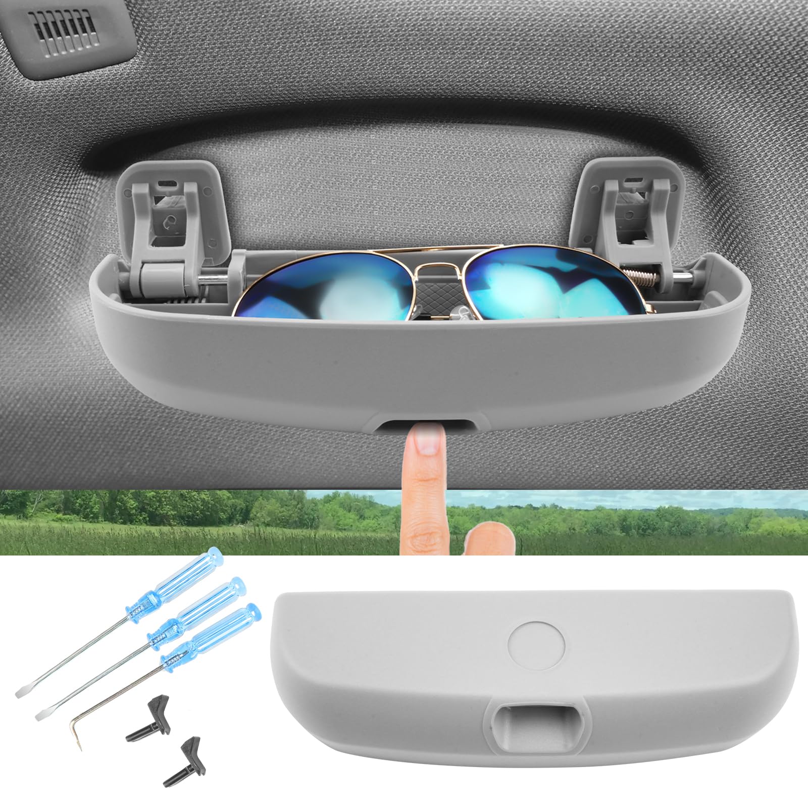 SKTU Supporto per occhiali da sole auto compatibile con BMW Serie 1, 3, 5, 7, X1, X3, X5, X7, astuccio per occhiali, porta occhiali per auto, interno auto (Grigio)