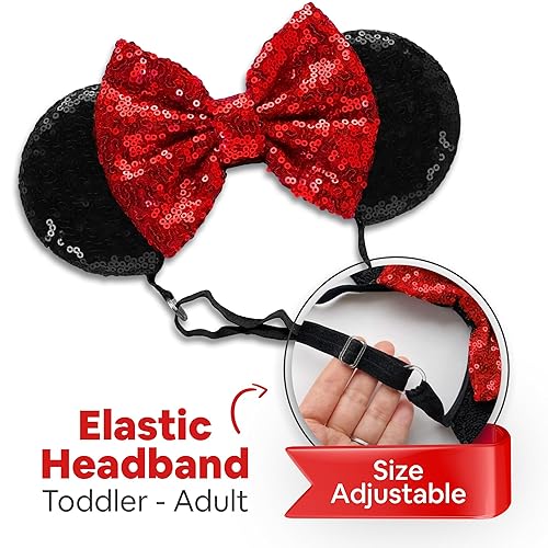 Miniatura 5 de SAMARKAND Minnie Ears - 3 diademas de lentejuelas brillantes, diadema elástica y ajustable, sin dolor de cabeza, orejas de ratón para niñas, orejas