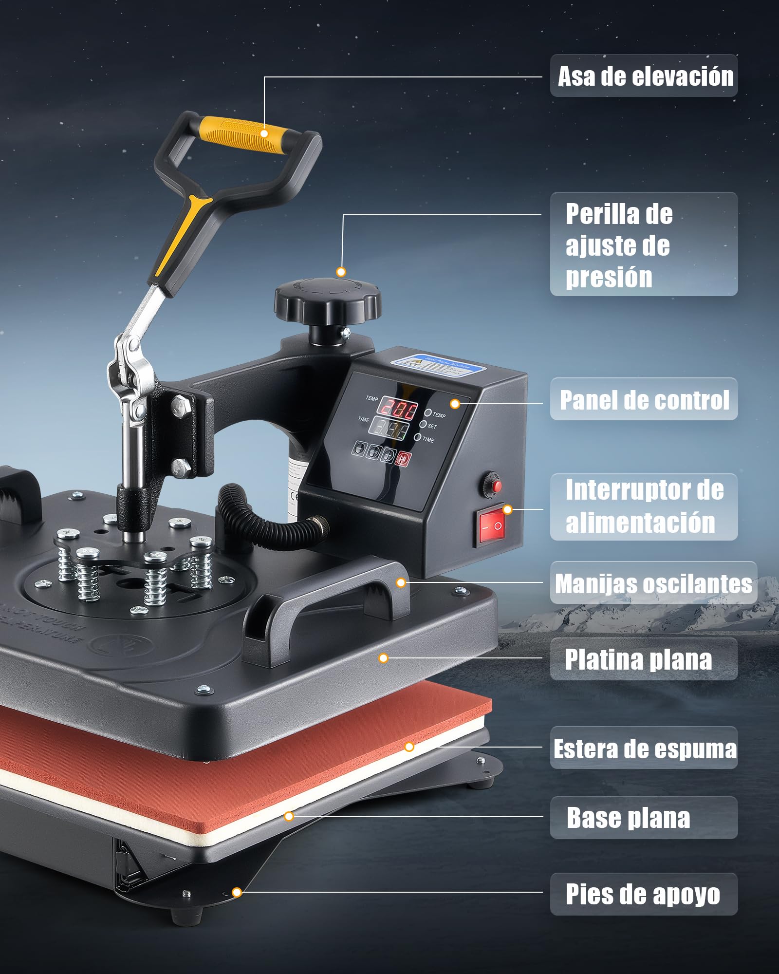 CREWORKS Prensa de Calor 38x30 cm, Maquina de Sublimacion 11 en 1 con Control Digital, Tubos de Calefacción Dual para para Camisetas, Tazas, Sombreros, Platos, Zapatos, Bolígrafo