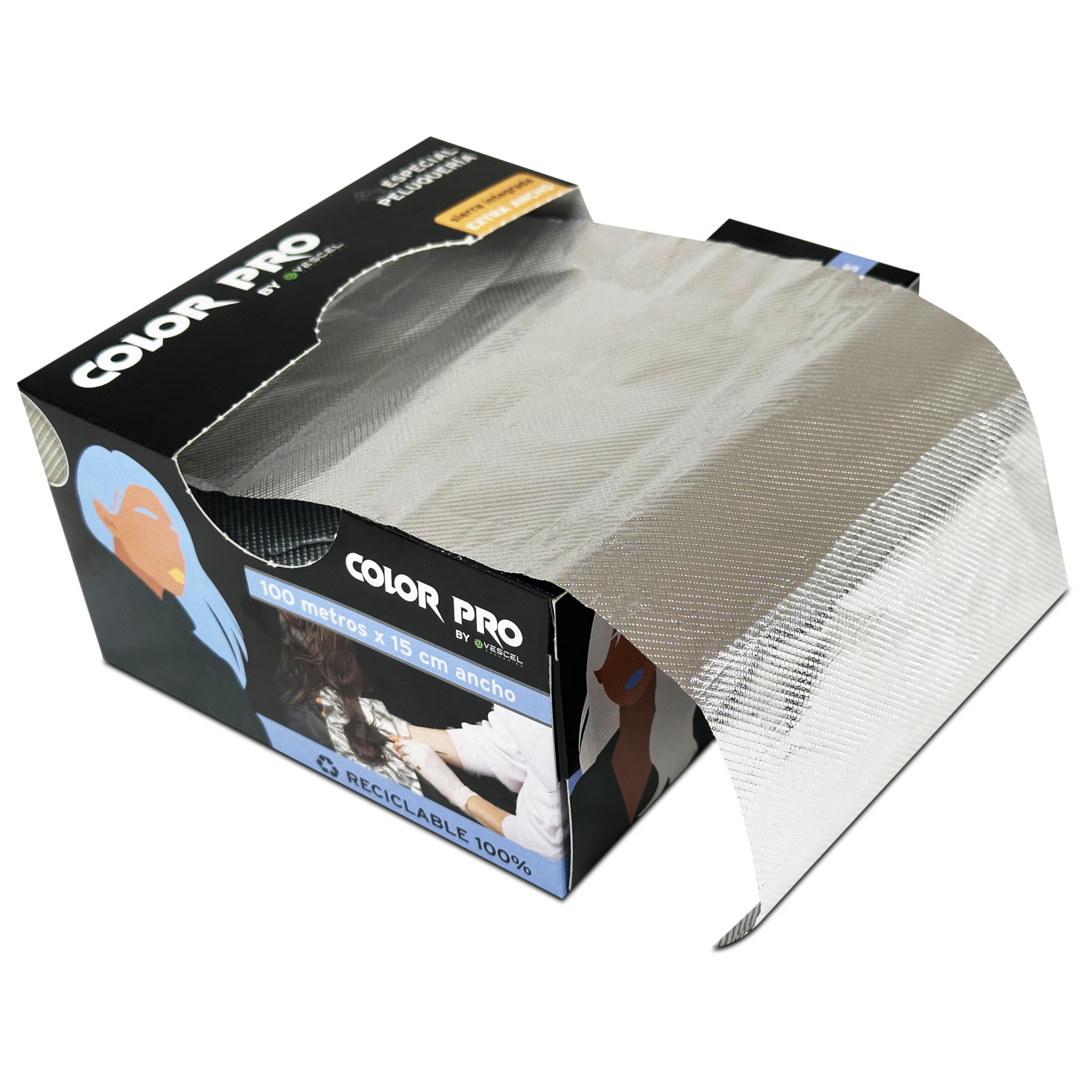 Papel Aluminio Peluquería Profesional 15 cm x 100 m | Papel Aluminio para Mechas, Decoloración, Coloración y Tintes (2 unidades)