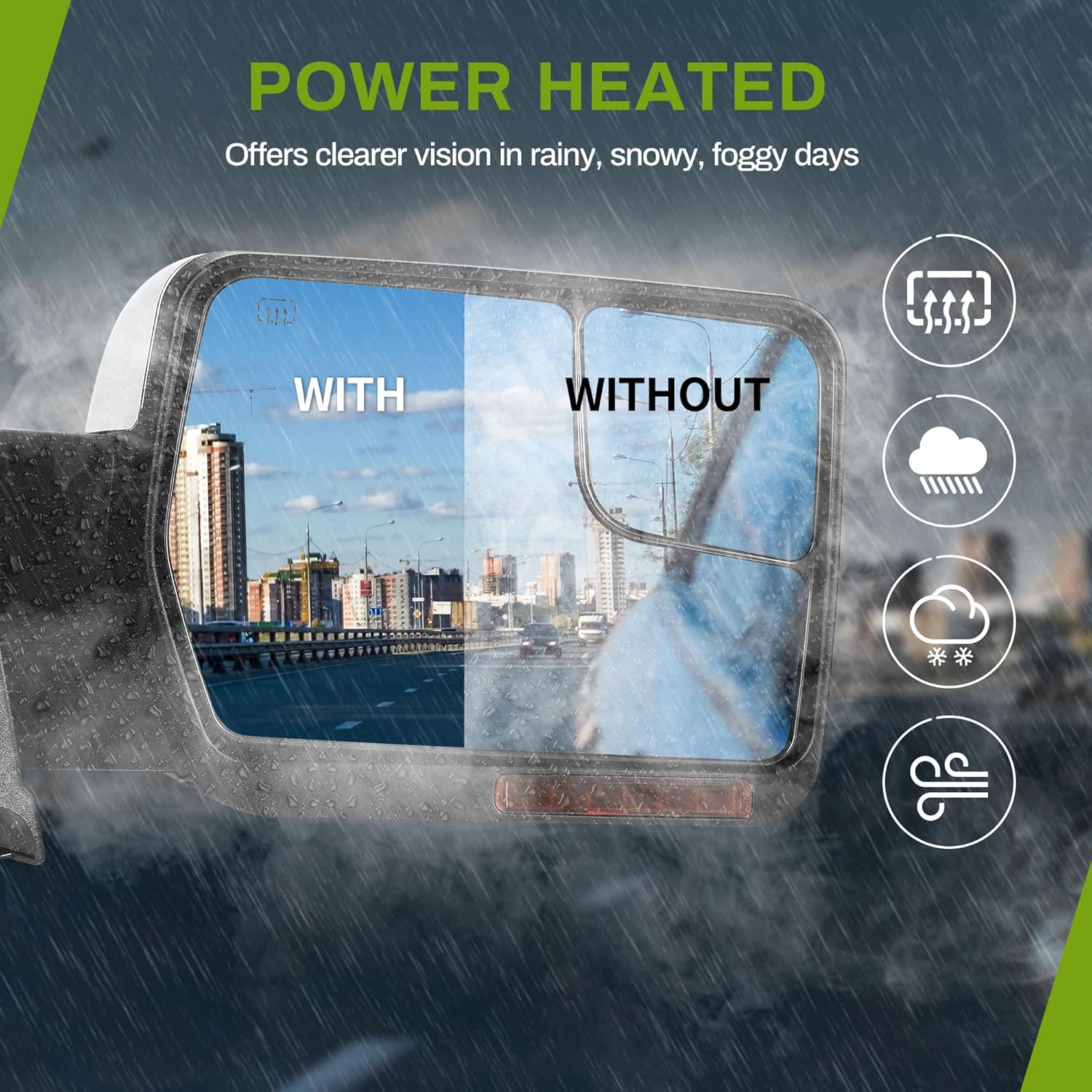 AUTOSAVER88 Right Passenger Side Mirror Towing Mirror Compatible with 2004-2014 Ford F150, Door Mirror with Power Heated Manual Folding Rear View Turn Signal Puddle Light Chrome Black