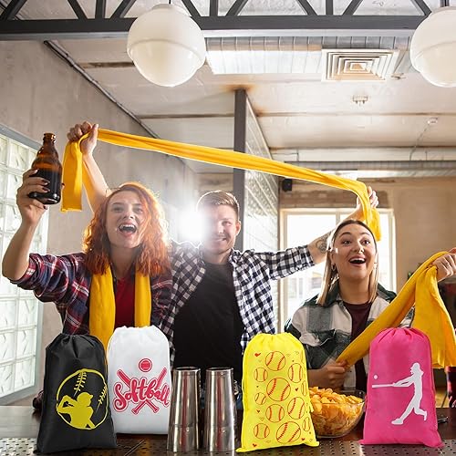 Miniatura 6 de Tondiamo 16 bolsas de sóftbol para fiesta de sóftbol para niños, bolsa de sóftbol con cordón, no tejida para regalo de fiesta de cumpleaños con