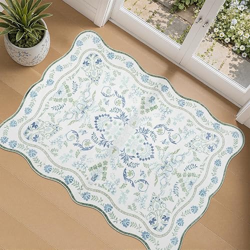 DCX Blue and Green 2x3 Botanical Scalloped Rug