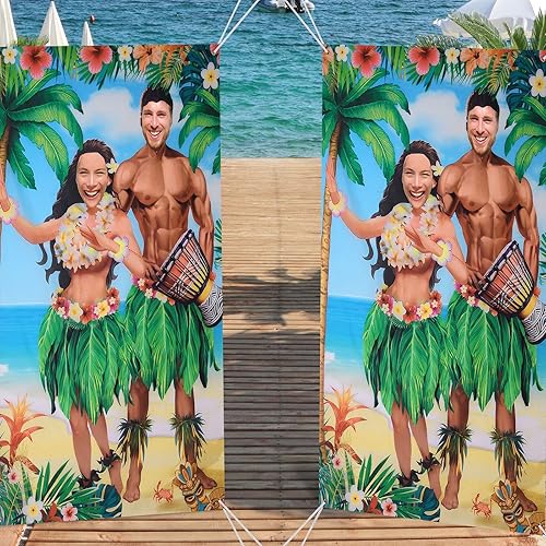Miniatura 7 de Tudomro Pancarta hawaiana de 6 x 4 pies para fotos hawaianas tropicales Luau Tiki para puerta de pareja, decoración de fiesta de Aloha Luau, fondo