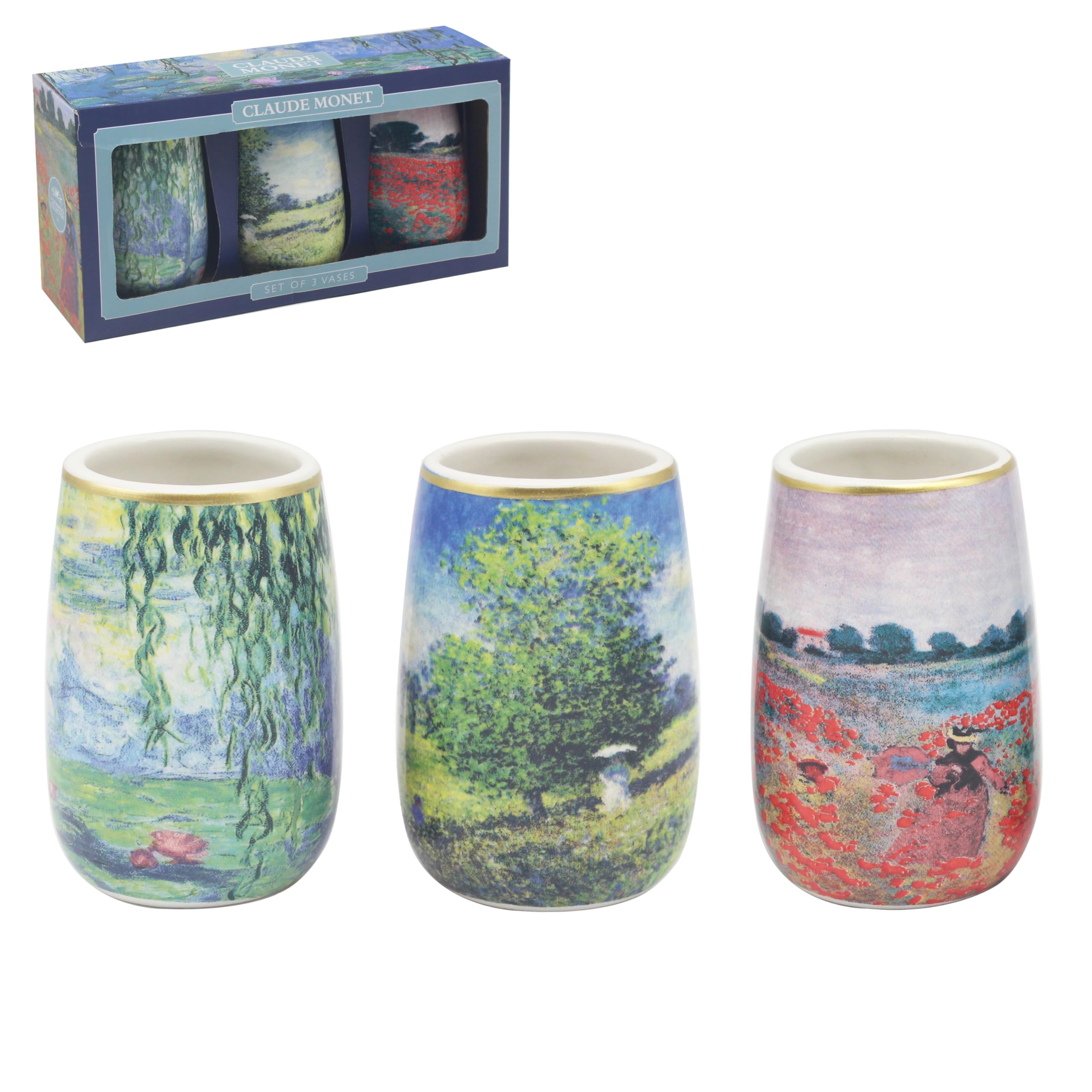 The Leonardo Collection Claude Monet Vase 3 Asst Ceramic Set Of 3 For Home & Living Room | Lovely Home Décor Accessory For Flowers And Decoration | Reusable & Practical Gift For Women And Men