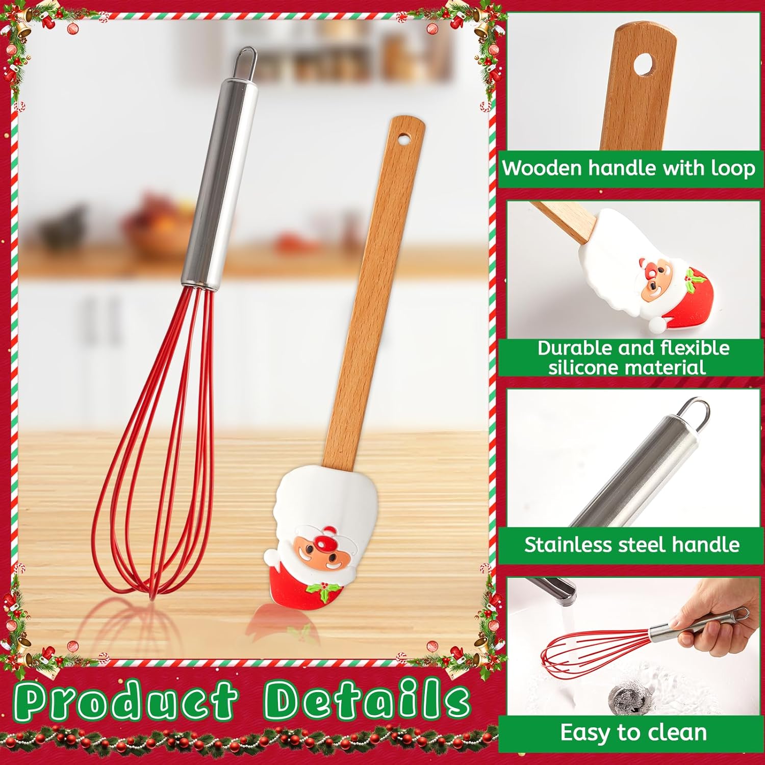 12 Sets Christmas Whisk Baking Supplies Gifts Sets Stainless Steel Whisk Silicone Spatula with Cards Ribbons Packing Bags Gift for Neighbor Employee Cooking Supplies Christmas Stocking Stuffers Ideas