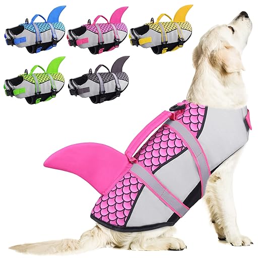 KOESON Dog Shark Life Jacket, Ripstop Dog Life Vests for Swimming Boating, Reflective Dog Life Jacket Dog Floating Vest with Rescue Handle, Adjustable Dog Life Preserver Pet Lifesavers Pink S