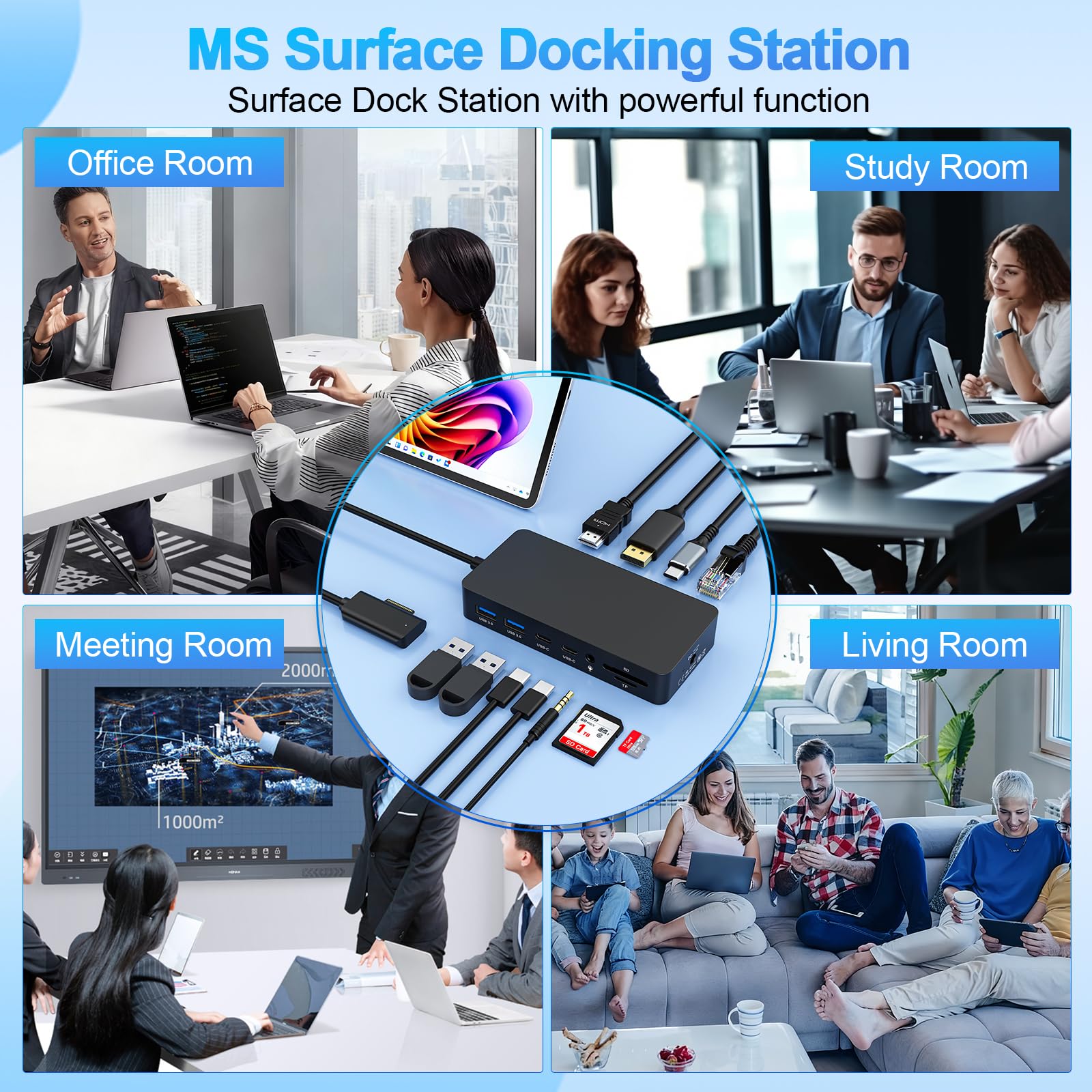 Surface Dock 2, Concentrador Surface 12-en-1,4K HDMI+DP+RJ45, Incluye Adaptador de Corriente 120W,Compatible Surface Pro 11/10/9/8/X/7+/7, Laptop 7/6/5/4/3, Laptop Studio 2/1, Go 4/3/2/1
