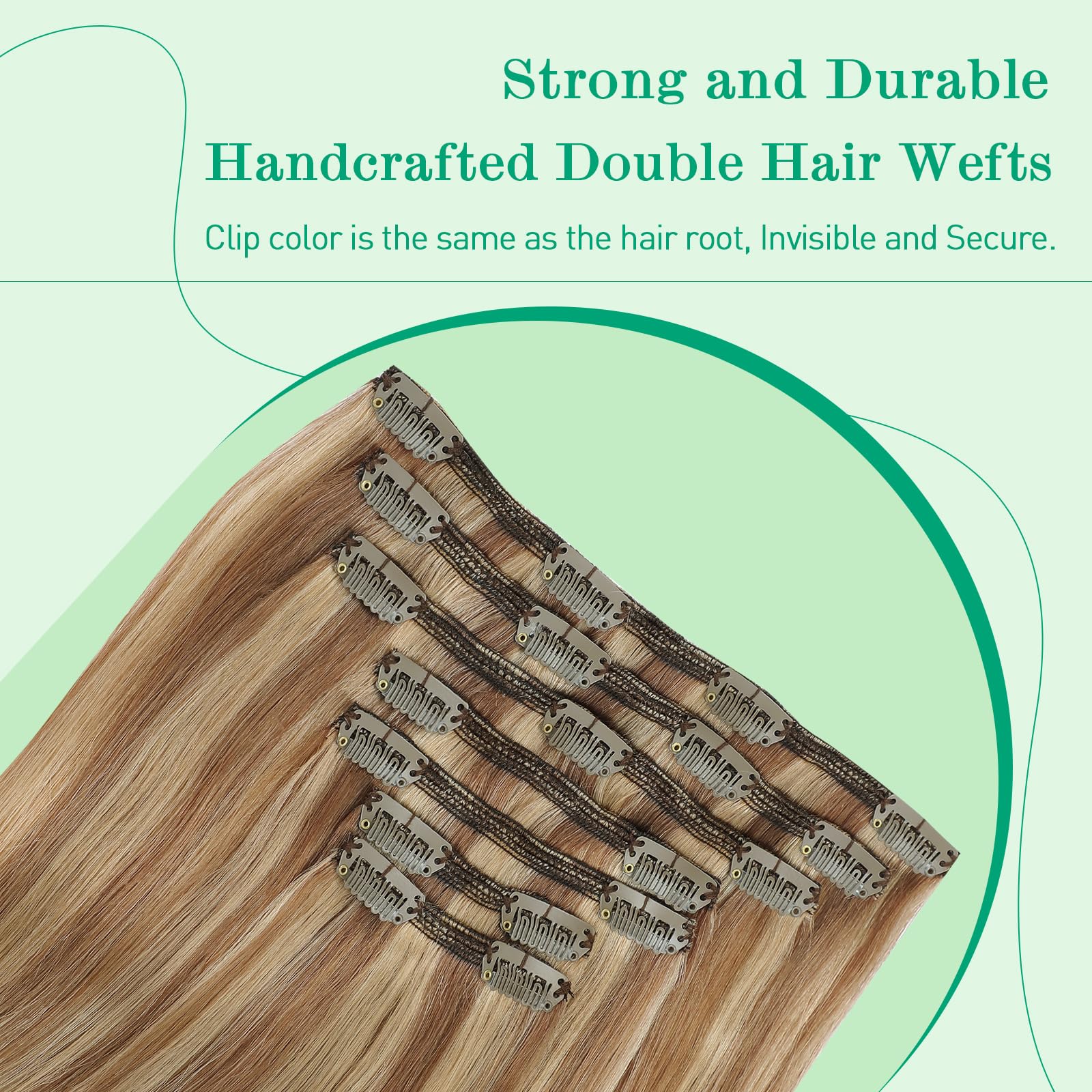 SURNEL Clip-in-Extensions aus Echthaar, 140 g, 40 cm, 7 Stück, hellbraun bis karamellblond, Echthaar-Extensions, Clip in Extensions (7C #10/27/27-40 cm)