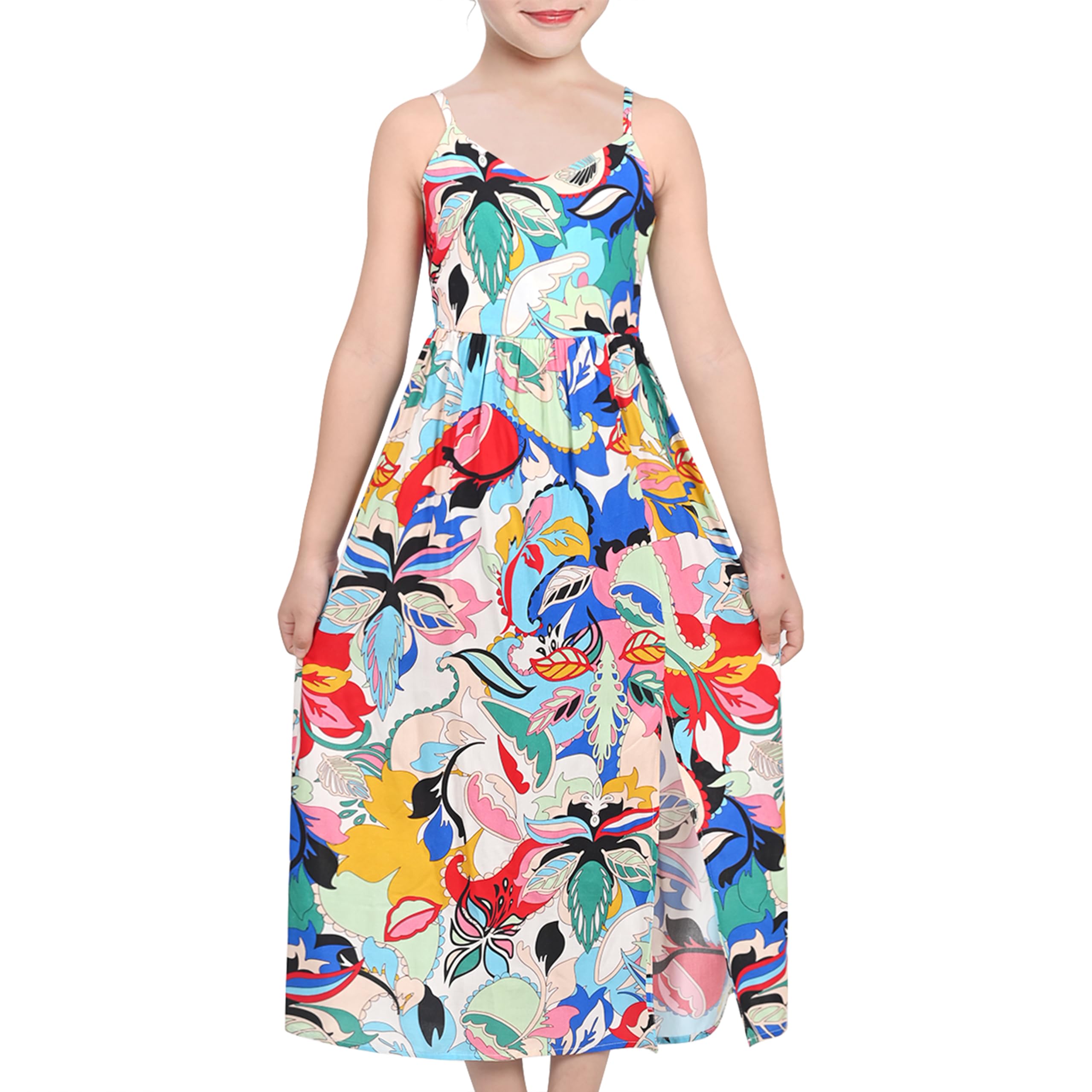 Sunny Fashion Vestido para niña Corbata Espalda Flor Negro Rosa Casual Fiesta 6-12 años