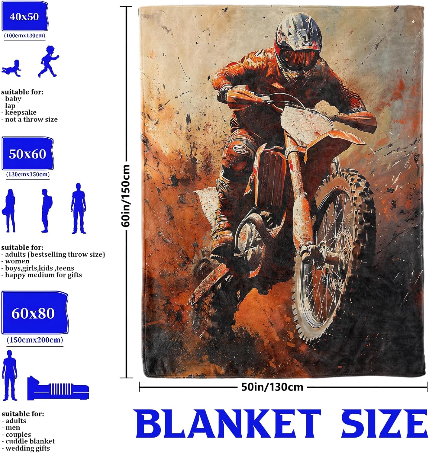 Dirt Bike Throw Blanket for Boys Girls Kids Adults Women, Fuzzy Warm Soft Cozy Flannel Blankets Gifts for Bedroom, Couch, Travel, Home Decor 50x60 in - Image 3