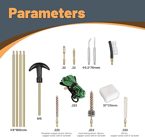 Miniatura 3 de Hantoptik Kit de limpieza de pistola calibre .22 y .223 Kit de limpieza de rifle 5.56 con estuche de transporte portátil, cepillos, varilla de