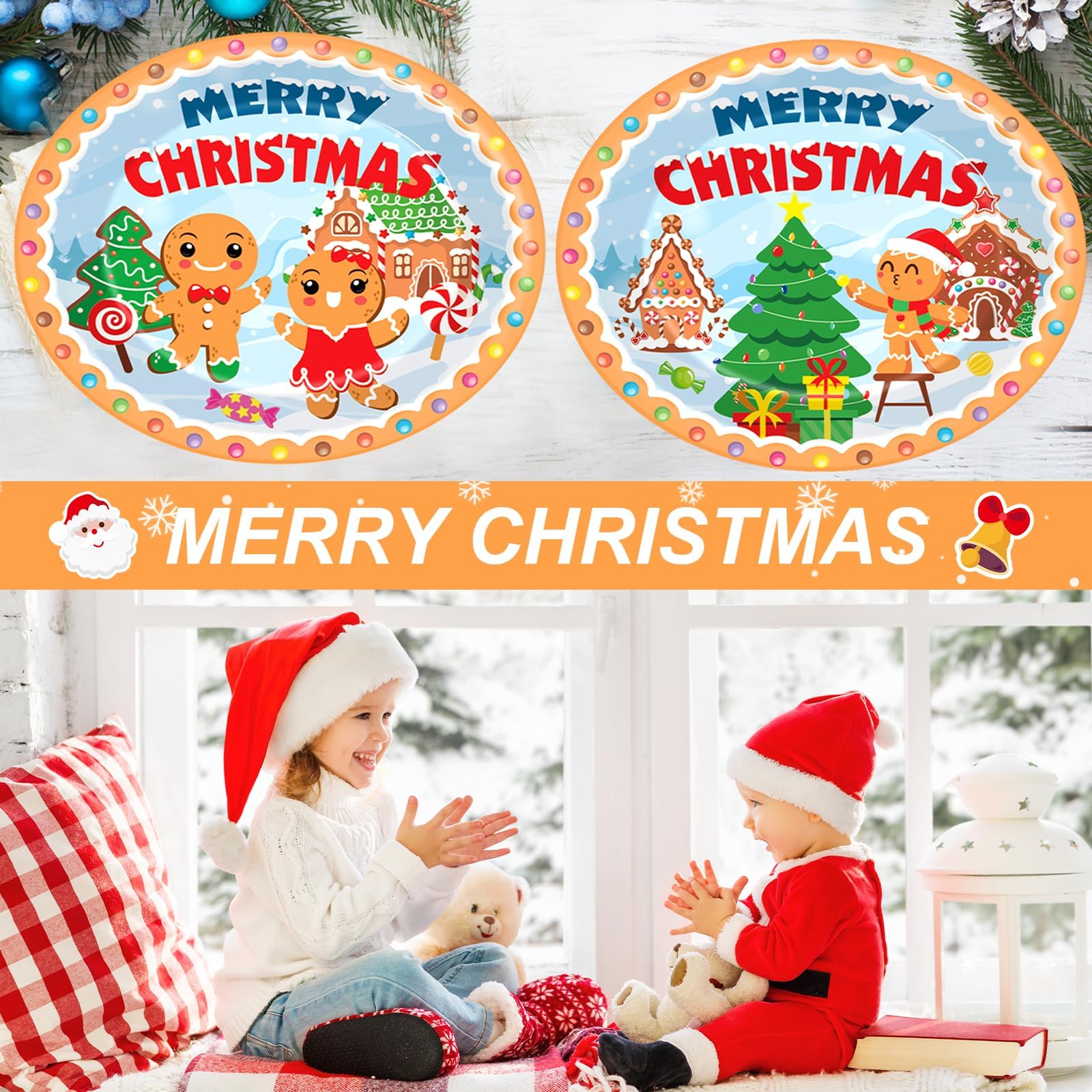 50 platos de papel ovalados de pan de jengibre de Navidad, grandes, desechables, de 11 pulgadas, para casa, hombre, platos de papel de Navidad, suministros de fiesta temática de pan de jengibre,
