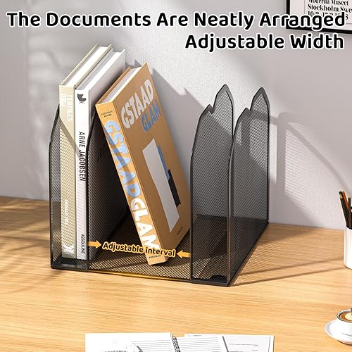 Miniatura 5 de Organizador de carpetas de archivos de 5 secciones negro para escritorio, soporte vertical de metal, organizador de archivos de escritorio, soporte