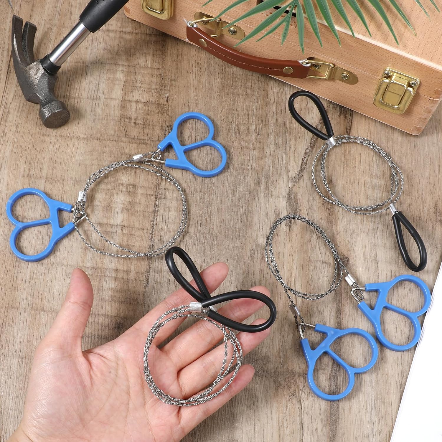 4 Pcs Wire Saw, Stainless Steel Cable Saw Hand Pocket Saws String Saws for Wood Camping Hiking Hunting Black 27.6 Inch Blue 22.8 Inch image 4