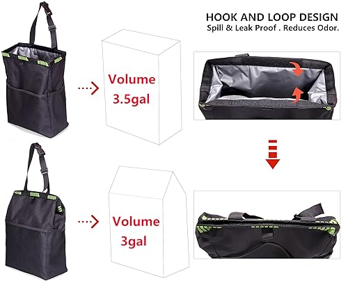 Miniatura 4 de Ginsco Bolsa de basura colgante de gran capacidad de 3.5 galones, cubo de basura reutilizable para automóvil, bolsa de basura para automóvil a