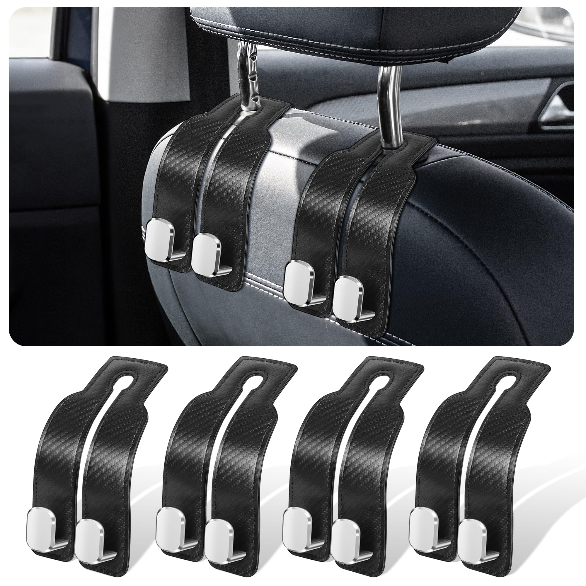 MUNKANT 4 Pack Leather Purse Hook for Car, Car Seat Hooks for Headrest, Car Seat Back Storage Hook for Purses and Bags, Universal Back Seat Holder for Grocery Bag, Black-image-33