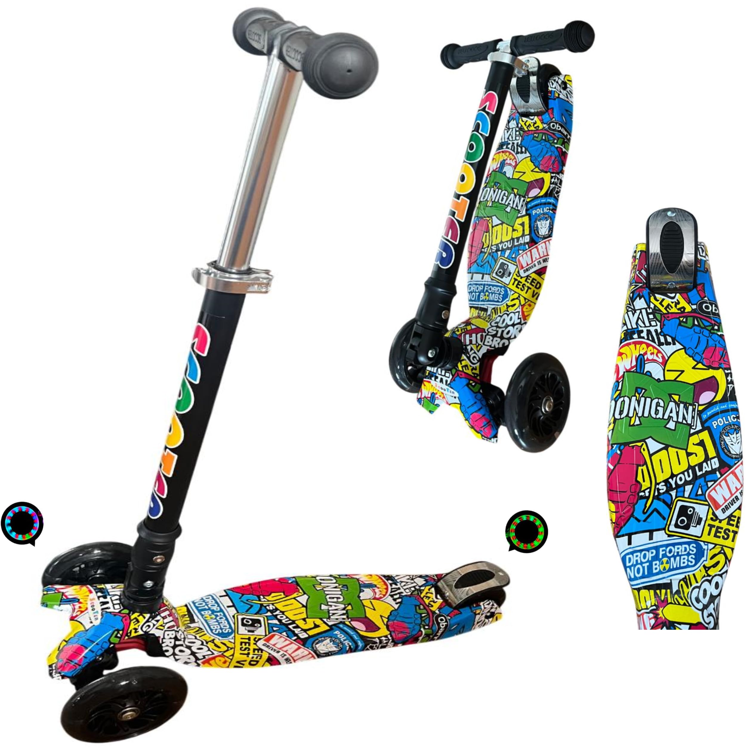 Monopattino Bambini Pieghevole con 3 Ruote Luminose a LED - Regolabile in Altezza per bambini da 3 a 12 anni - Carico Massimo 50kg giochi bambini