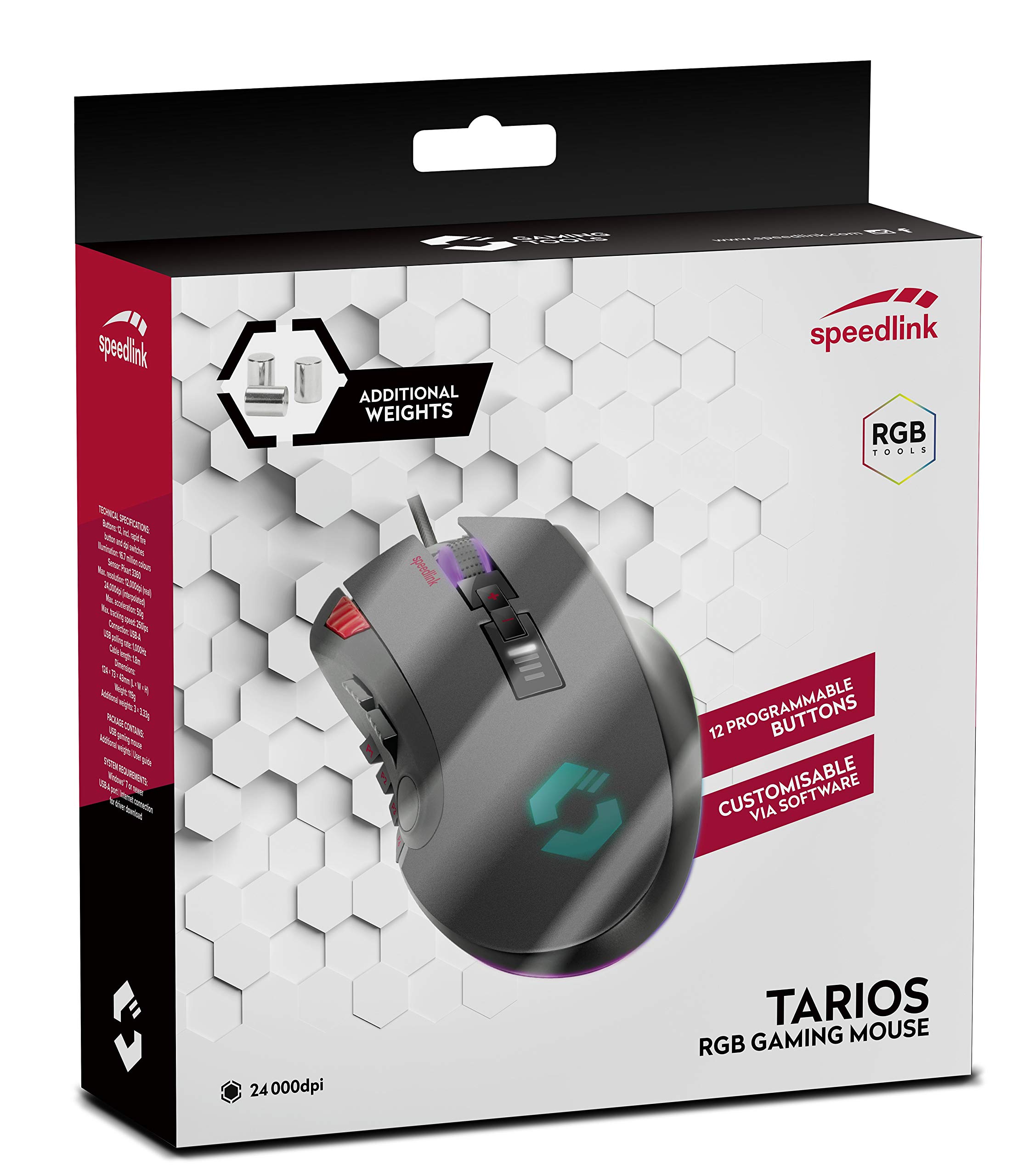 Speedlink Mysz gamingowa Tarios RGB 24000 Dpi, czarna (SL-680012-BK)