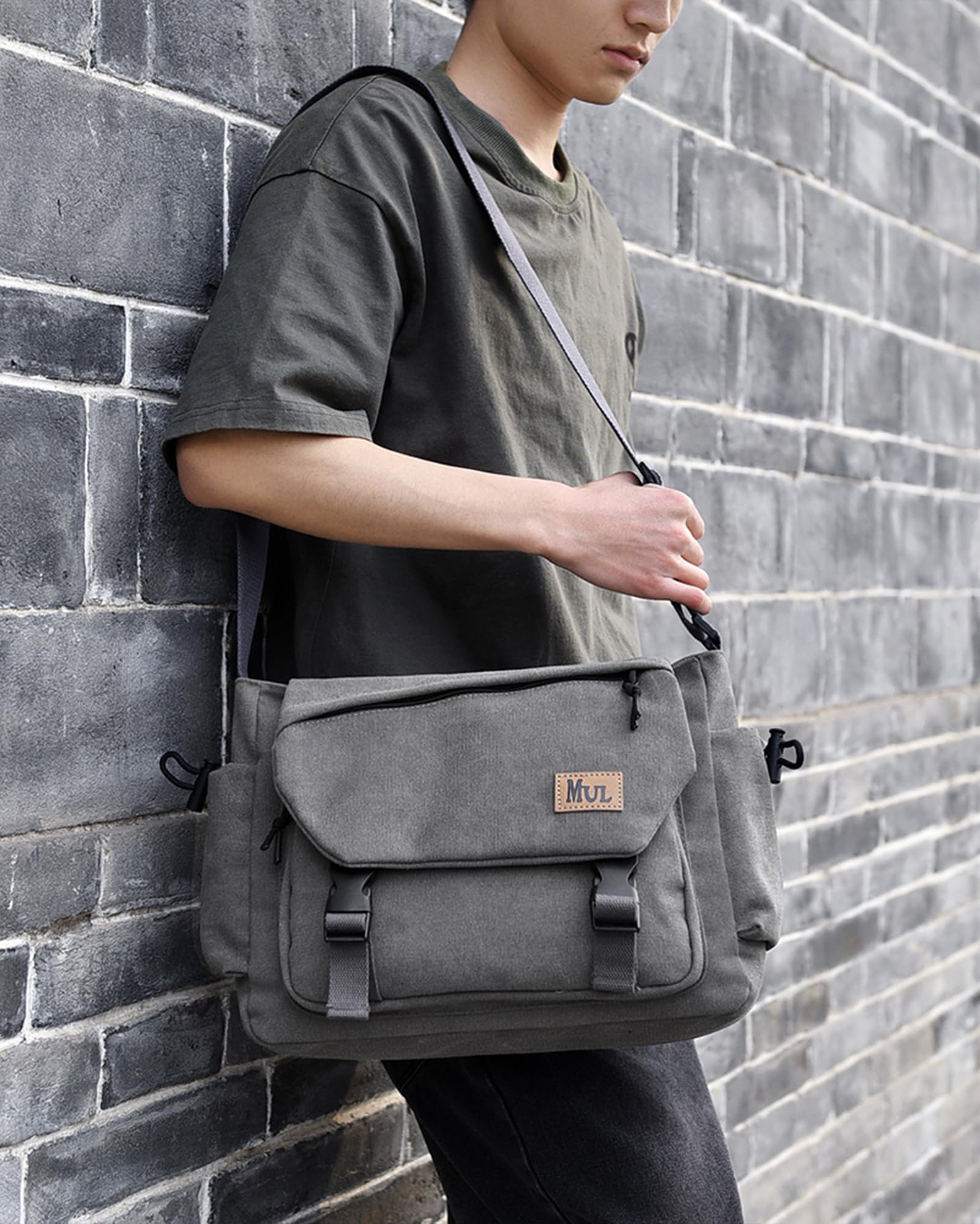 Borsa a tracolla uomo, messenger in canvas con tasche e cintura regolabile, vintage hobo unisex. Per lavoro, viaggi e quotidiano