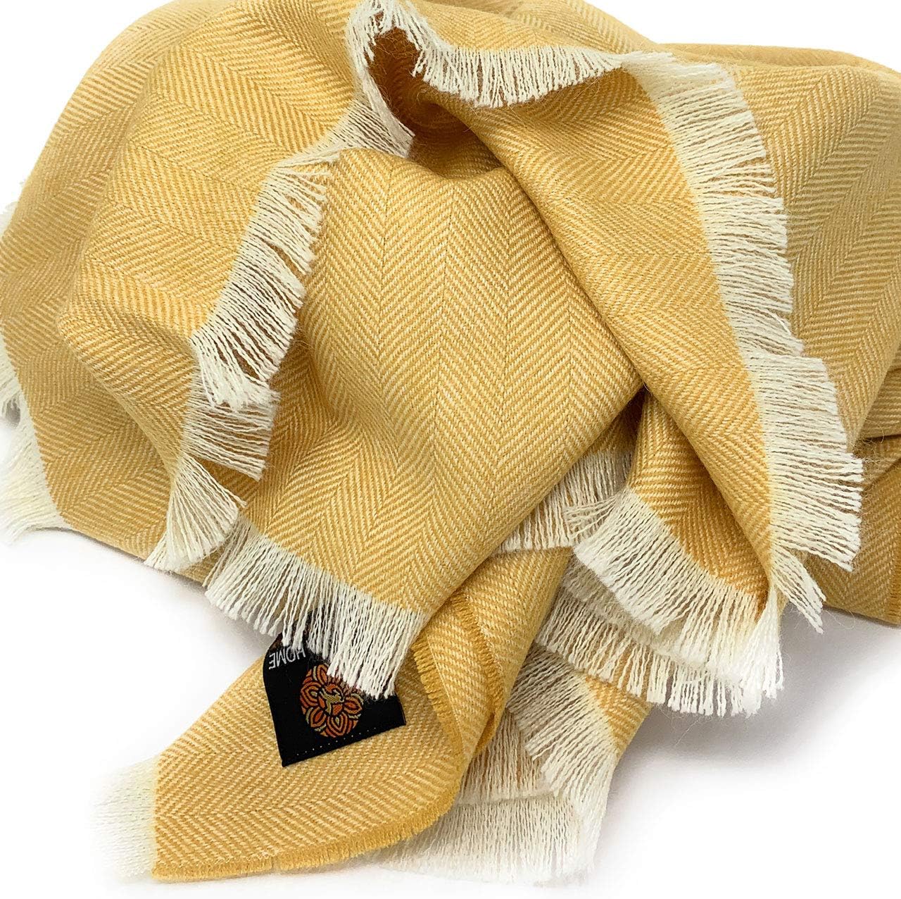 | 100% Pure Premium Alpaca Wool Throw Blanket | Herringbone | Ltd Edition (Harvest Gold)