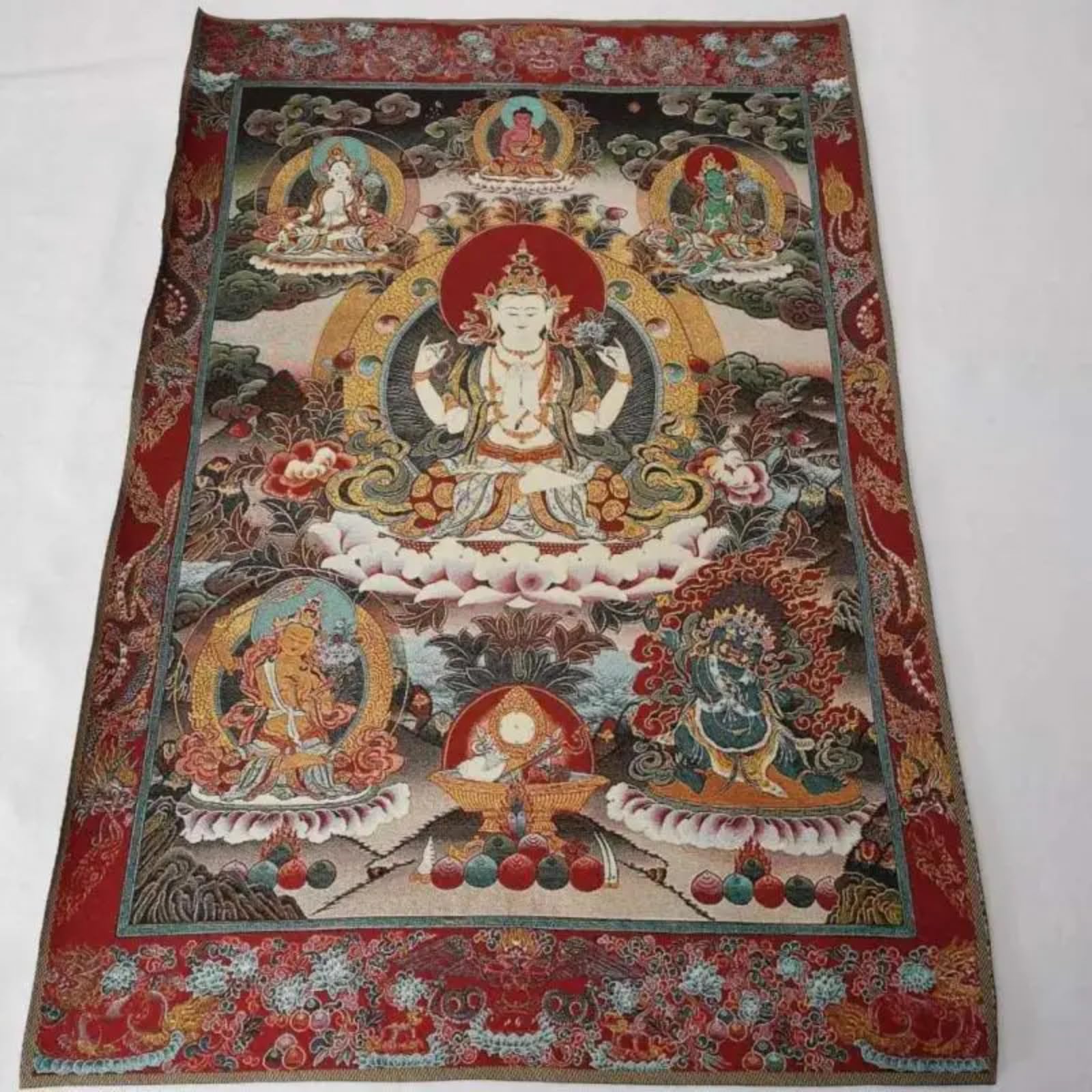 FENNYYAR Tibet tibetano Thangka, 90 cm, panno di seta 4 braccia Guanyin Kwan-Yin Tangka murale