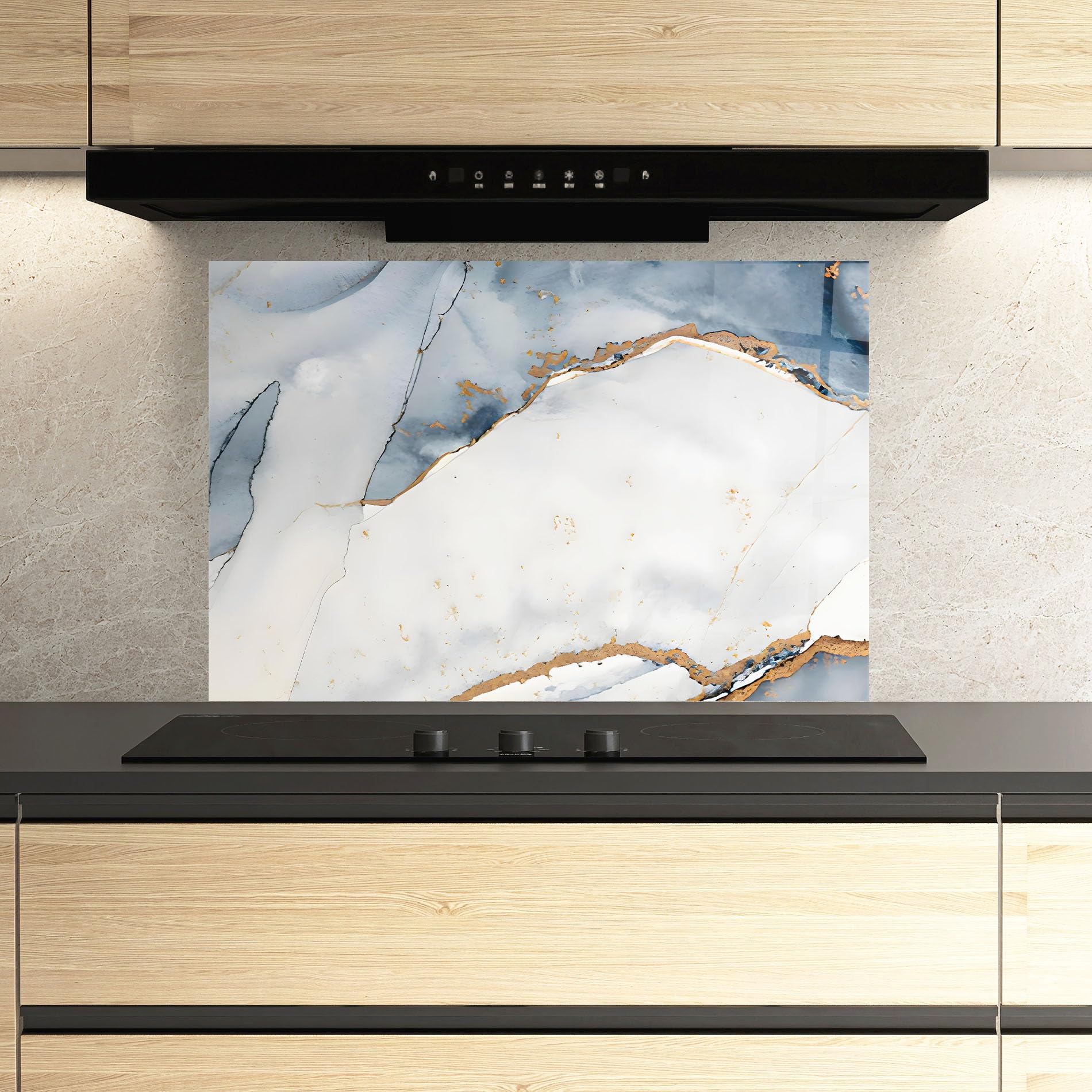 ARTHUB® Crédence de Cuisine en Verre 60x100 cm, Blue Watercolor | Protection Contre Les éclaboussures, Revêtement Mural en Carreaux, Plaque en Verre, Verre trempé, Abstrait, Marbre
