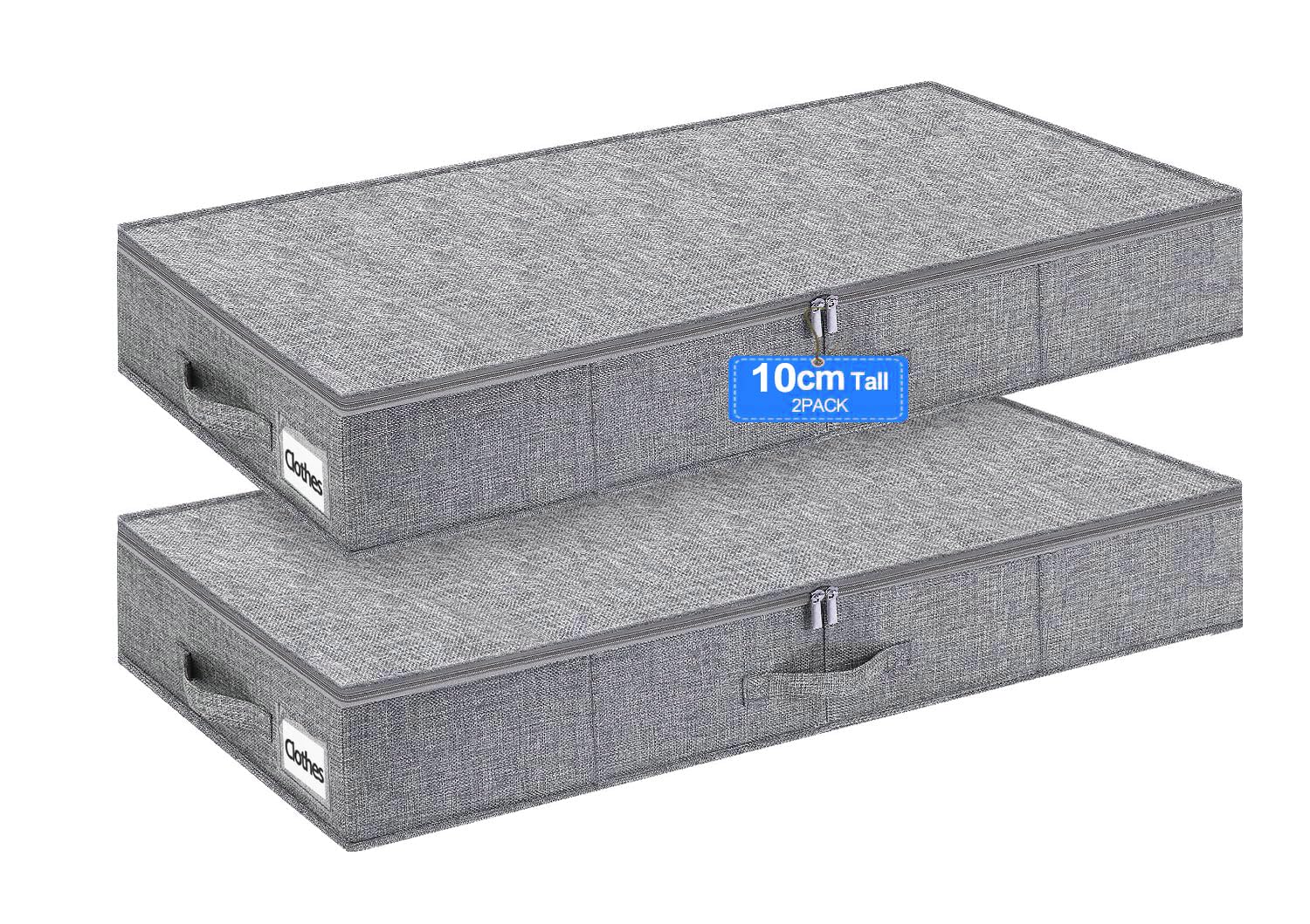 Caja de almacenamiento delgada de 10 cm, organizador de tela rígido bajo cama con cremallera
