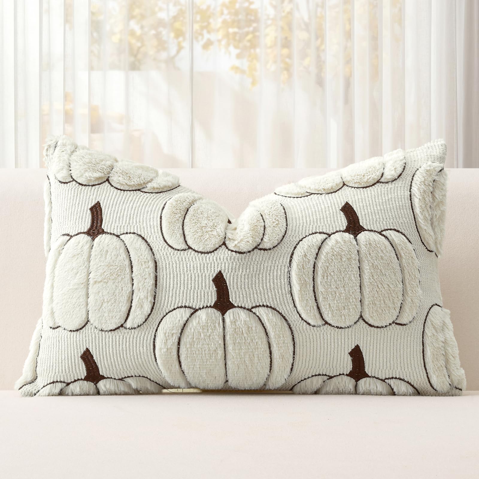 JOTOM Set of 1 Fall Cushion Cover 30x50cm Cream Beige Pumpkin — image 1