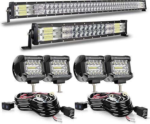 GREUNION Barra de luz LED de 50 pulgadas combo curvado de 300 W barra de luz de 22 pulgadas con cápsulas de luz de 4 pulgadas luces antiniebla luces