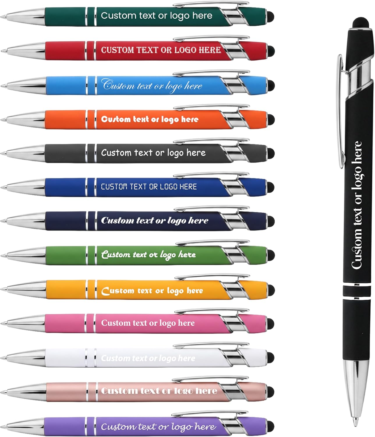 24 to 1008 pcs Personalized Pens With Name Balck/Blue Ink Custom Pens Bulk Logo Engraved Pen With Stylus Customized Customizable Customize Pen Business Marketing Items Engraving Gifts (Sliver Glip)