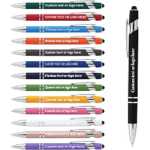 24 to 1008 pcs Personalized Pens With Name Balck/Blue Ink Custom Pens Bulk Logo Engraved Pen With Stylus Customized Customizable Customize Pen Business Marketing Items Engraving Gifts Sliver Glip