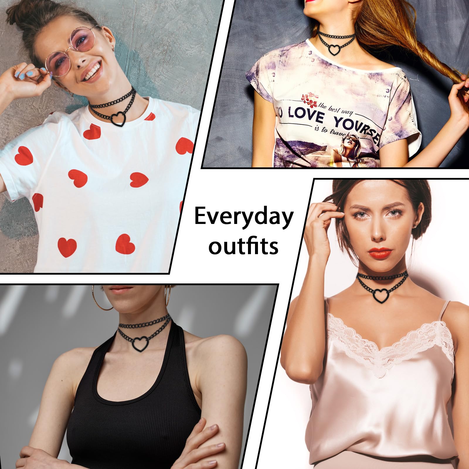 Grevosea Kołnierz typu choker, dla kobiet, regulowany kształt serca, gotycki naszyjnik, czarna skóra, choker, kołnierz lat 80., rave, punk, akcesoria na Halloween, gotyckie stroje, biżuteria, prezent