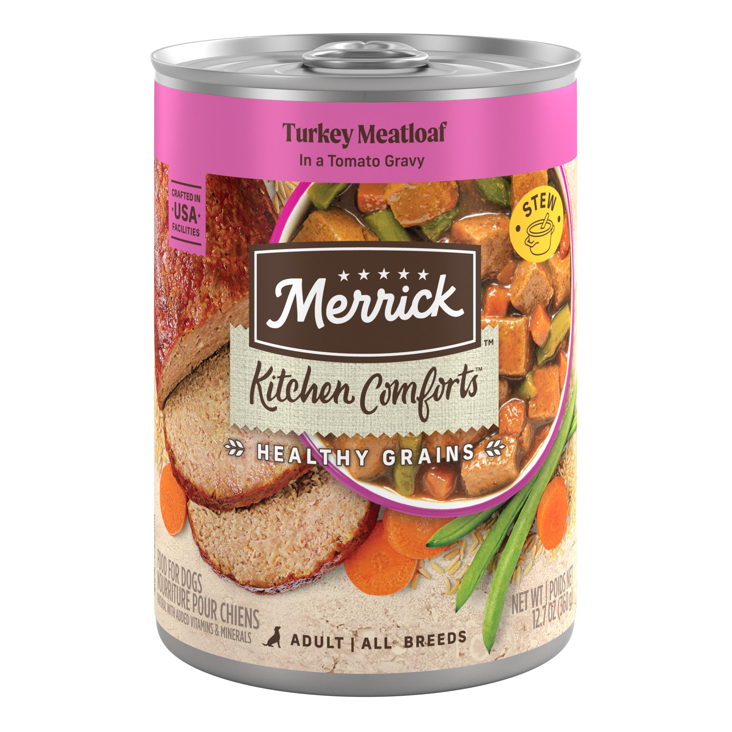 Merrick Kitchen Comforts Healthy And Natural Canned Adult Dog Food, Turkey Meatloaf With Brown Rice And Gravy - (Pack of 12) 12.7 oz. Cans